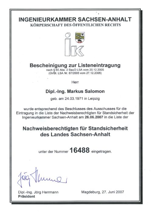 Ingenierios Estructurales Certificados: Sajonia-Anhalt