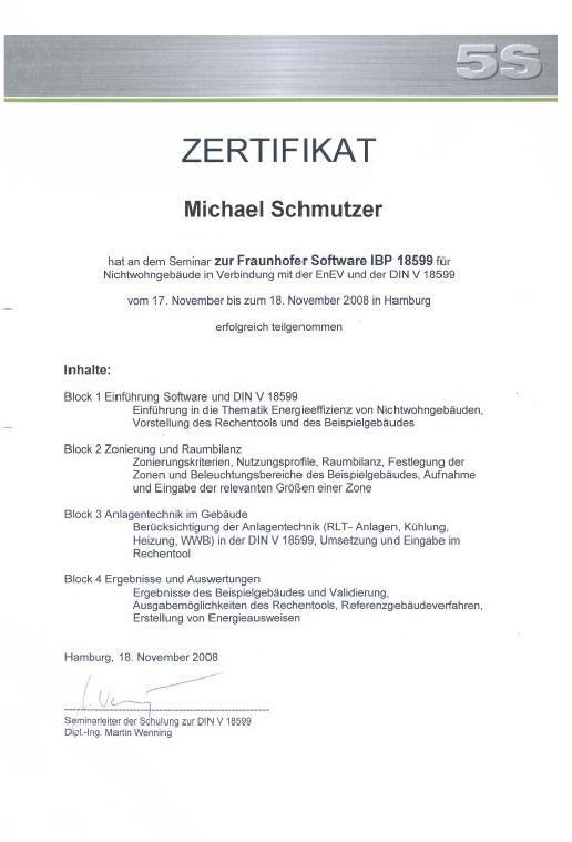 certificates: Fraunhofer Software IBP 18599