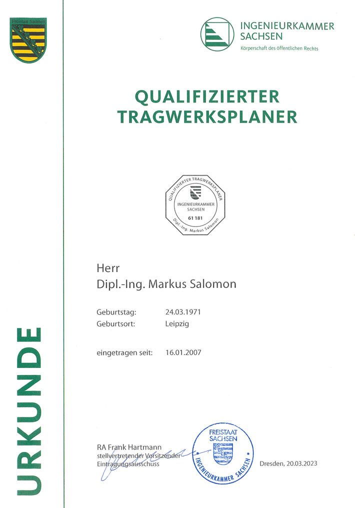 Qualifizierter Tragwerksplaner: Sachsen