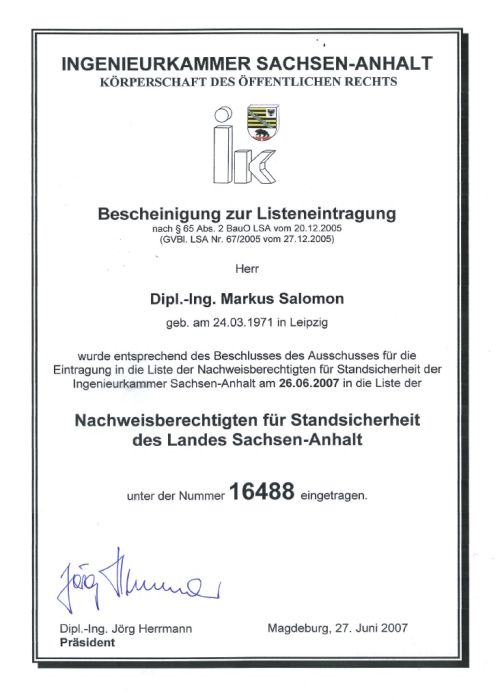 Qualifizierter Tragwerksplaner: Sachsen-Anhalt
