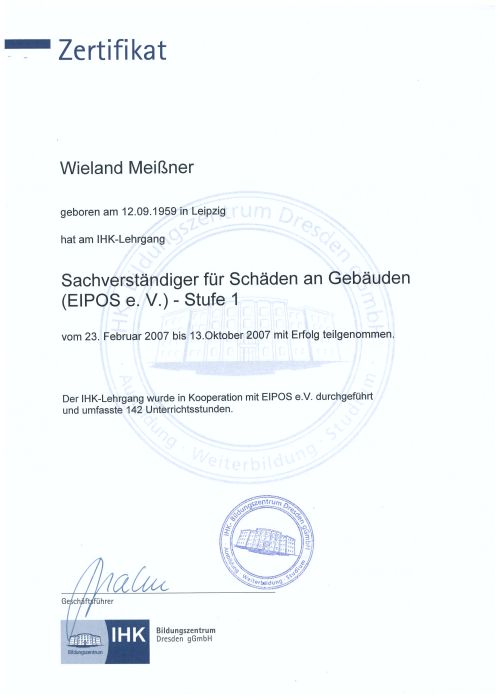 Qualifikationen: Sachverständiger für Schäden an Gebäuden