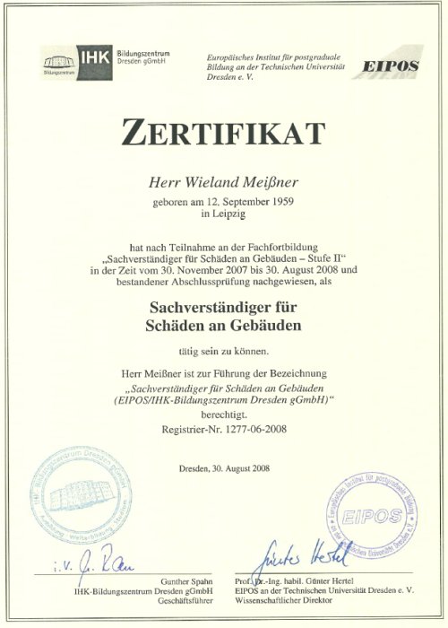 Qualifikationen: Sachverständiger für Schäden an Gebäuden