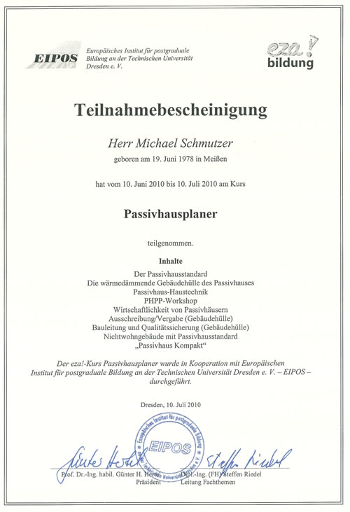 certificates: Zertifizierter Passivhausplaner
